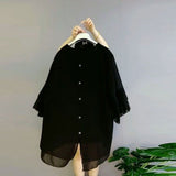 Fashion Printed Loose Patchwork Shirt Women's Clothing Oversized All-match Casual Irregular Summer Streetwear Button Blouse-Outfit
