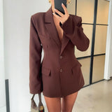 Fongt Blazer New Waist Temperament Women's Collar Pocket Long-Sleeved Short Coat