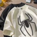 Street Big Black Spider Printing Solid T Shirts Dark Gray Cotton Mens Oversized Tops Summer Short Sleeve Graphic Tee Casual-Outfit