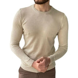 Fongt Men's Spring Thin Round Collar Slim Bottom Knitted Shirt Long-Sleeved Thin Sweater