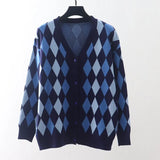 Houndstooth V-neck Knitted Cardigan Women Long Sleeve Female Sweater Coat Fashion Autumn Sweet Ladies Oversized