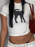 Black Cat Printed Crop Top-Outfit