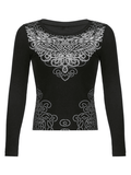 Long Sleeve Heart Pattern Print Tee-Outfit