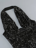 Halter Deep V Neck Sequin Maxi Dress-Outfit