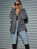 Style Commuter Cardigan Lapel Long Sleeves Shiny Large Size Casual Suit Jacket-Outfit