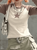 Raglan Sleeve Star Patch Knit Crop Top-Outfit