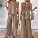 New Summer Sleeveless Solid Color Back Hollow Lace Suit Women's Clothing-Outfit