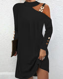 Fongt Explosion Autumn Simple Metal Buckle Hanging Neck Button Dress Women's
