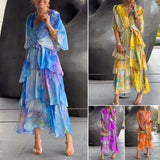 Fongt New Women's Printed Layered Dress Dress