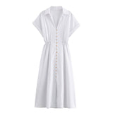 Fongt Women's Fashion Casual Shirt-Style Buckle-Style Waist-Long Dress