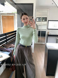Fongt Xixi 2025 Autumn New White Standard Long-Sleeved High-Neck Knitted Top Sweater Female 89608