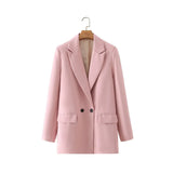 New Pure Color Double-Breasted Loose Casual Suit Jacket In Autumn-Outfit