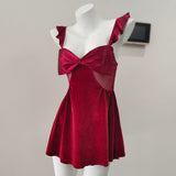 Fongt Pajamas Women Autumn And Winter 2025 New Velvet Splicing Mesh Bow Pyjab Skirt Pure Beauty Back Slings Aja Skirt
