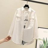 Blouses Shirts Tunic Womens Tops And Blouses 2020 Womenswear Long Sleeve Clothing Button Up Down White Double Pockets