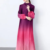 Fongt And Fashionable Gradient Lantern Sleeve Pressure Folding Dress Women Autumn And Winter Loose Apparent Thin-Skinny A-Character Dress