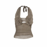Out Frill Mesh See Through Crop Top Y2k Sexy Clothes Ruched Backless Halter Going Out Tank Tops Club Summer 2024-Outfit