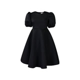 Fongt Round Collar Temperament Bubble Sleeves To Close The Waist Of Elegant A-Character Dress