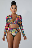 Fongt New Long Sleeve Zip Bikini High-Waisted Women's Split Swimsuit Conservative Sunscreen Beach