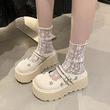 Fongt New Sweet Cool Thick Soles To Height Mary Treasure Shoes Small Man Double Tied With Water Drill Half Slippers Women Can Wear Skirt