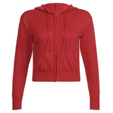 Fongt Hooded Zipper Cardigan Pocket Design Solid Color Sweater Coat Slim Short Style Top-Outfit