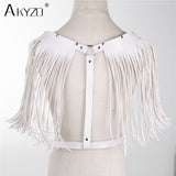 Women PU Leather Crop Top Fashion Adjustable Waist Harness Bondage Belt Tassel Costume Party Stage Performance Tank