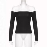 Fongt Wind Foundation Simple Solid Color One Word Collar Off-Shoulder Bottom T-Shirt 2023 New Temperament Age Reduction Slim Jacket-Outfit