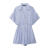 New Blended Striped Waist Short Jumpsuit 3195849-Outfit