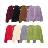 Fongt Women's INS Explosion Coarse Needle Long Sleeved Button Sweater