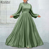 ZANZEA Women Muslim Dresses Islamic Clothing Kaftan Solid Robe Casual Loose Dress Full Sleeve Morocco Abaya Hijab Long