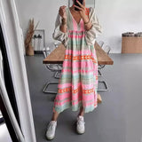Fongt Women's New Fashion Sleeve Deep V-Neck Loose Large Size Bubble Sleeve Color Folds Casual Dress