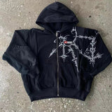 Fongt Skull-Skull Butterfly Street Hicakh Goth Harajuku Y2k Black Zipper Double Jacket Women's Jacket