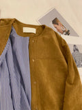 Brown Suede Stripe Lining Jacket-Outfit