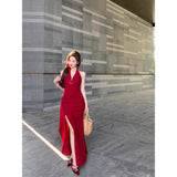 Fongt Three-Dimensional Flowers Hanging Neck Dress Women's Summer Dress Dress Pure Want To Close The Waist Open Fork The Ass