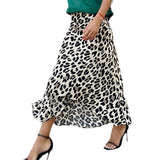Fongt Women's Dress Skirt Leopard Print Skirt Tight Waist A-Skirt 8091