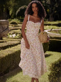 Hot Sale Of New Sexy Slings Print Dress Mid-Length Dress High-End Temperament Thin Tie Dress Dress Dress