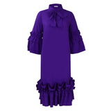 Fongt Summer And Autumn New Fashion Casual Style Lotus Side Horn Sleeve Large Dress