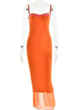Orange Mesh Lace Patchwork Cami Maxi Dress-Outfit