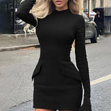 Fongt Autumn New Fashion Sexy Hottie Bag Hip Dress Temperament Professional Style Long-Sleeved Dress