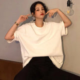 Tee Shirt 7 Solid Color Basic T-shirts Women Casual Harajuku Summer long white black Tops Korean Hipster White T