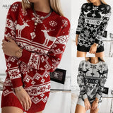 Deer Knitted Long Sleeve Round Neck Casual Winter Autumn Pullover Clothes Ladies Fashion Sweater Women