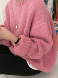 Colors Pink Women Sweater Womens Winter Sweaters Pullover Female Knitting Overszie Long Sleeve Loose Knitted Outerwear White-Outfit