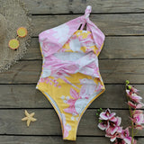 Solid Color Cross-Shoulder Hollow One-Piece Swimsuit Women 2025 New High-Waisted Integrated Export