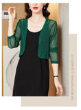 Women Thin Mesh Cardigans Lady Summer Transparent Shawl Female Long Sleeve Short Coat Outwear-Outfit