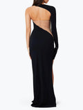 Mesh Patchwork Dress One Shoulder Long Sleeve With Glove Irregular Backless Midnight Clubwear Bodycon Vestidos-Outfit