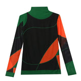 Women's Autumn Winter Long Sleeve Turtleneck Mesh T-shirts Female's Positioning Printing Tee Top FF0851-Outfit