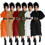 Fongt New Women's Long Tassel Edge Wool Dress-Outfit