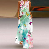Retro Printed Digital Printing Long Collar Sleeveless Pocket Summer Sexy