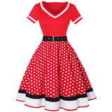 Cotton Pleated Skirt V-neck Dot Swing