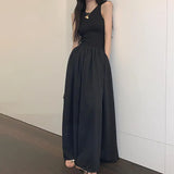 Fongt 2025 New Fresh Sweet Wind Solid Color Repair Waist Fashion Splicing Design Long Dress Dress