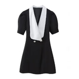 Fongt New Women's Fashion French Fashion Design Suited Bow Decorated Mini Dress